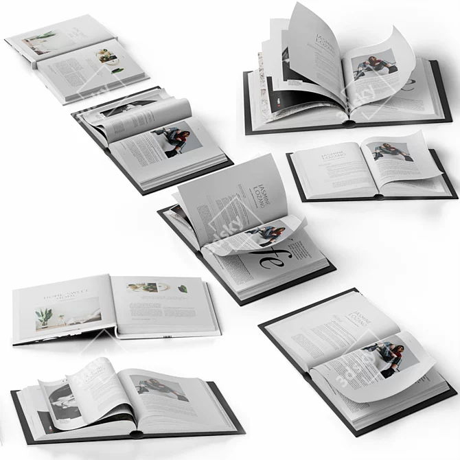 Floating Bookshelves with Open Books 3D model image 2