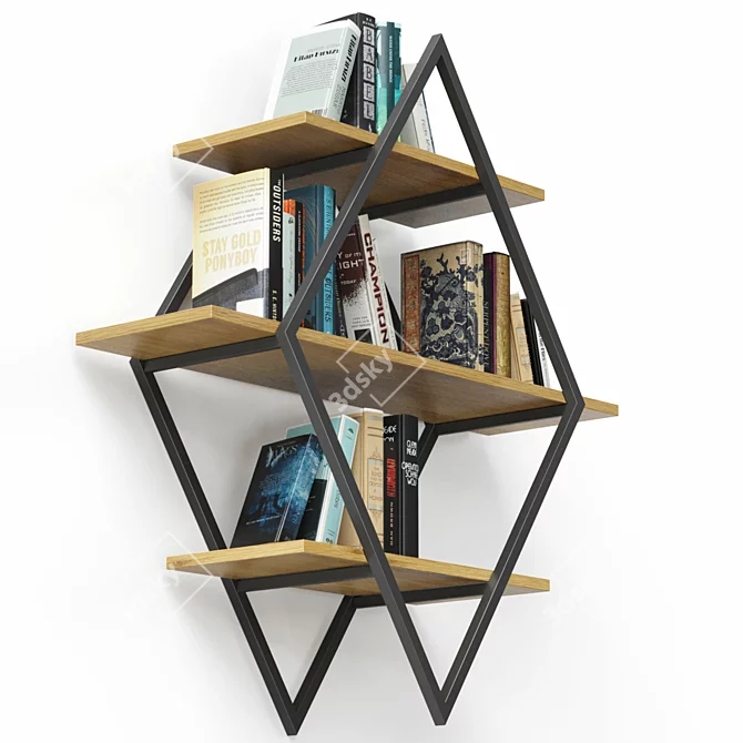 Floating Bookshelves with Open Books 3D model image 4