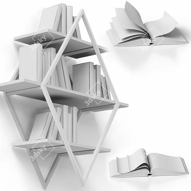 Floating Bookshelves with Open Books 3D model image 6