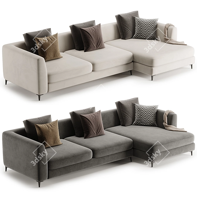 Modern Meridian Large Chaise Sofa 3D model image 1