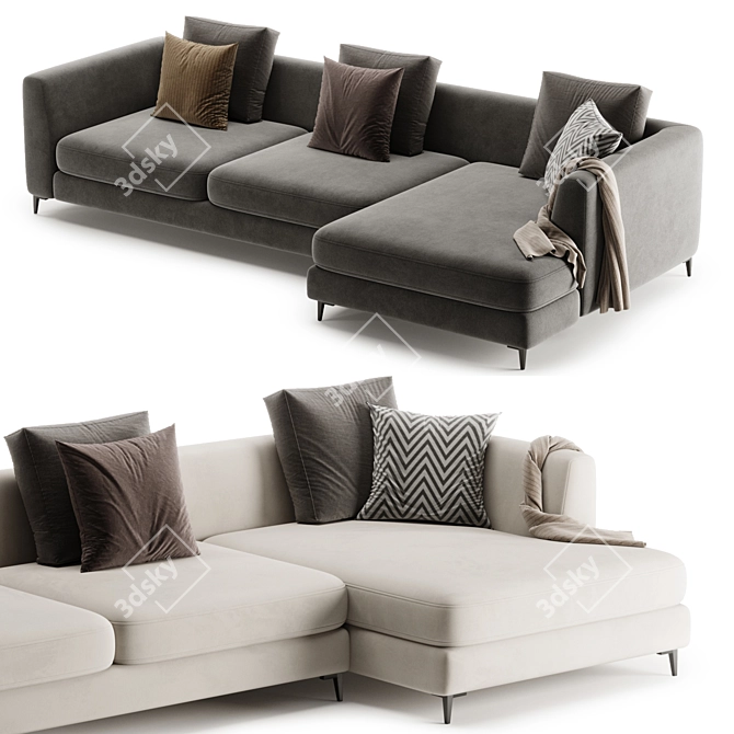 Modern Meridian Large Chaise Sofa 3D model image 2
