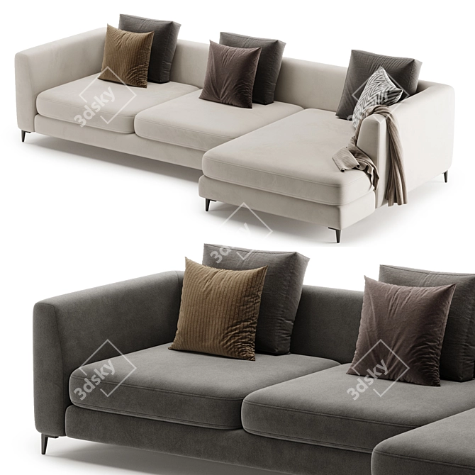 Modern Meridian Large Chaise Sofa 3D model image 3