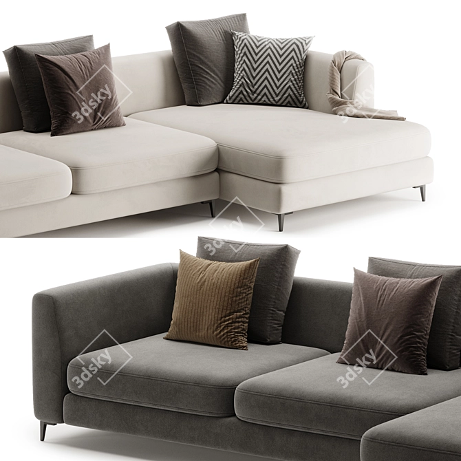 Modern Meridian Large Chaise Sofa 3D model image 6