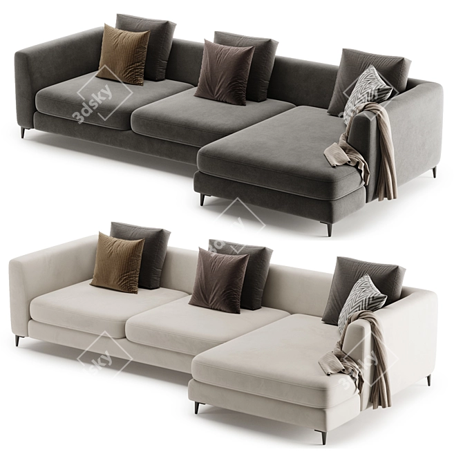 Modern Meridian Large Chaise Sofa 3D model image 7