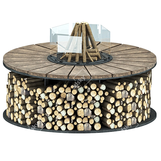 Fireplace Grill Table, Metal & Marble 3D model image 7