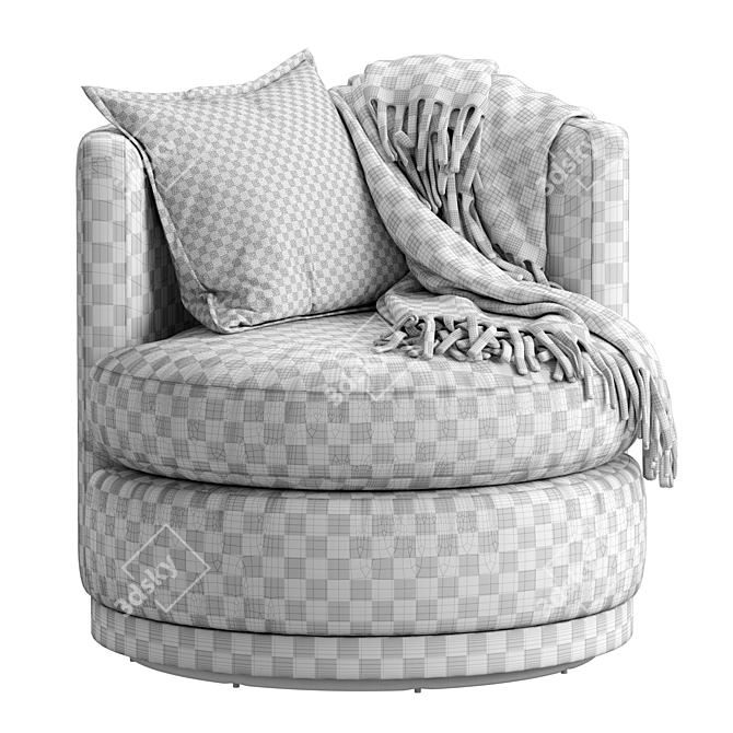 Swivel Upholstered Armchair with Wood Base 3D model image 6