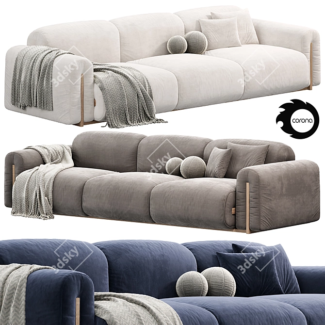 Modern Italian 3-Seater Sofa 3D model image 1