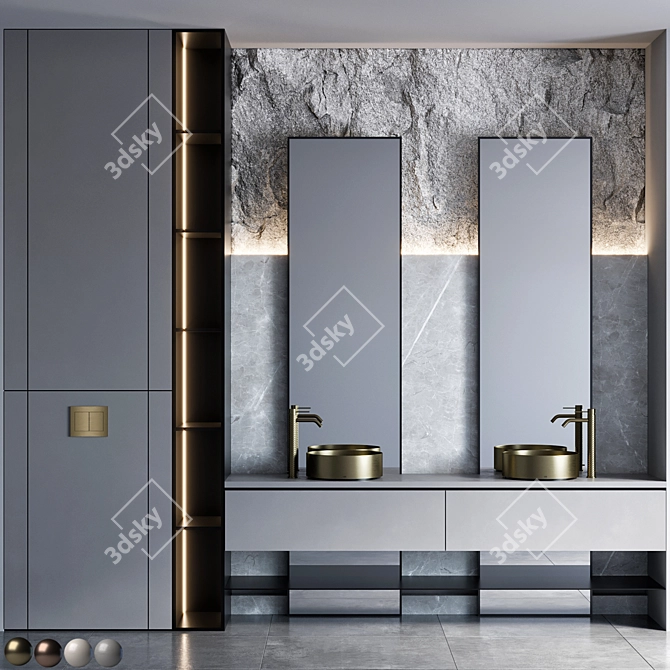 Modern Bathroom Furniture Set with Designer Faucet 3D model image 1