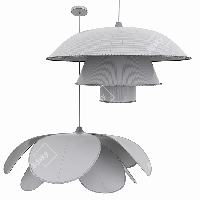Rattan Petal Chandelier Set 3D model image 2