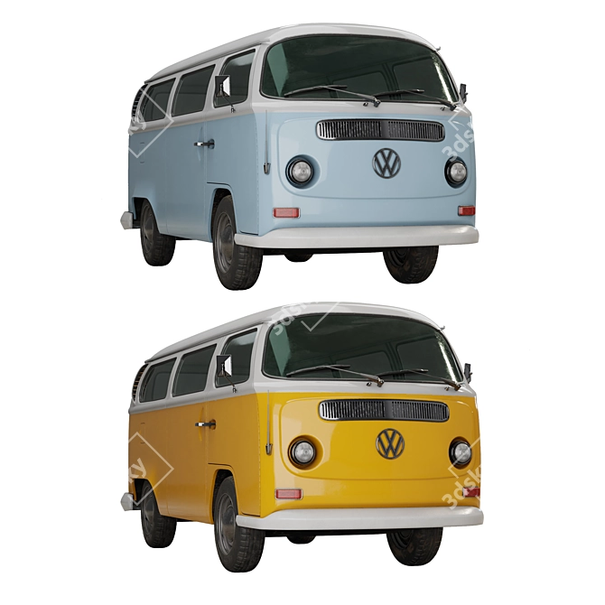 Vintage Volkswagen T2 Bus Model 3D model image 3