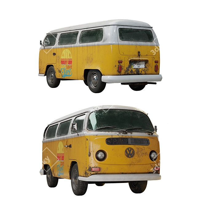 Vintage Volkswagen T2 Bus Model 3D model image 4