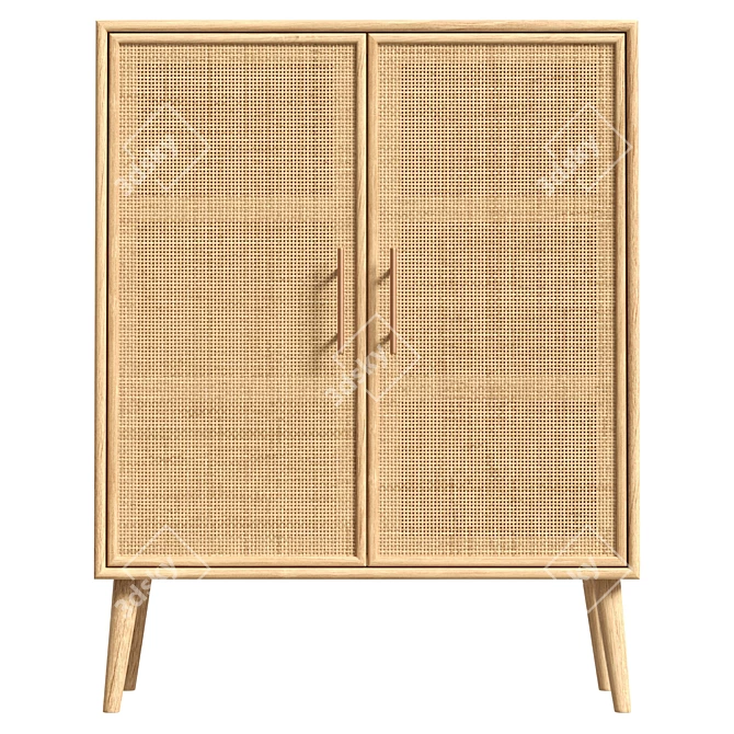 Natural Mid Century Wood Cabinet 3D model image 2