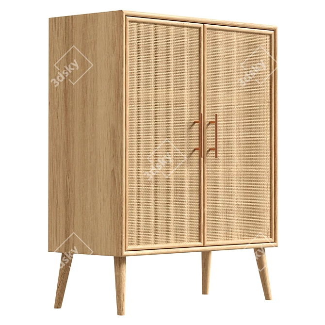 Natural Mid Century Wood Cabinet 3D model image 4