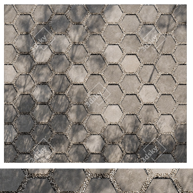 Hexagon Gravel Concrete Paving 07 3D model image 2