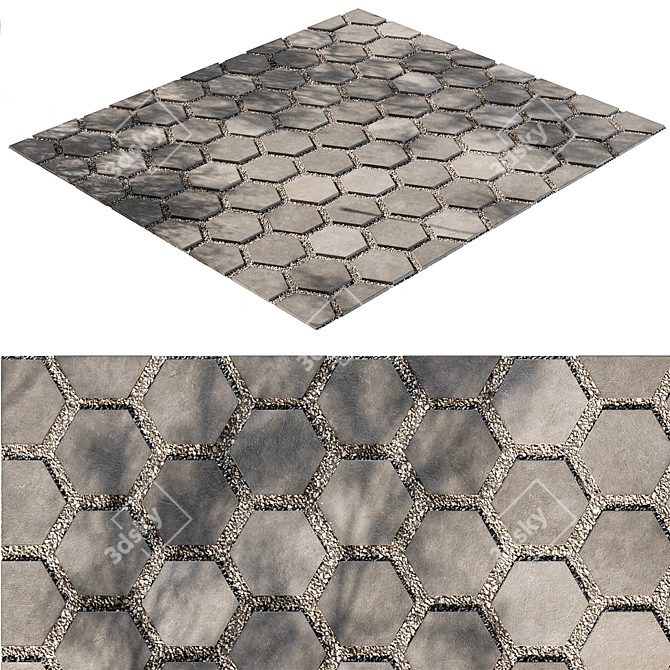 Hexagon Gravel Concrete Paving 07 3D model image 3