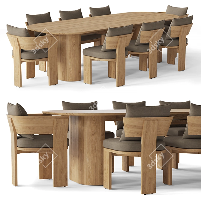 Teak Rectangular Dining Set 3D model image 1