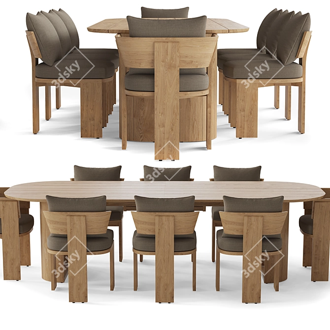 Teak Rectangular Dining Set 3D model image 2