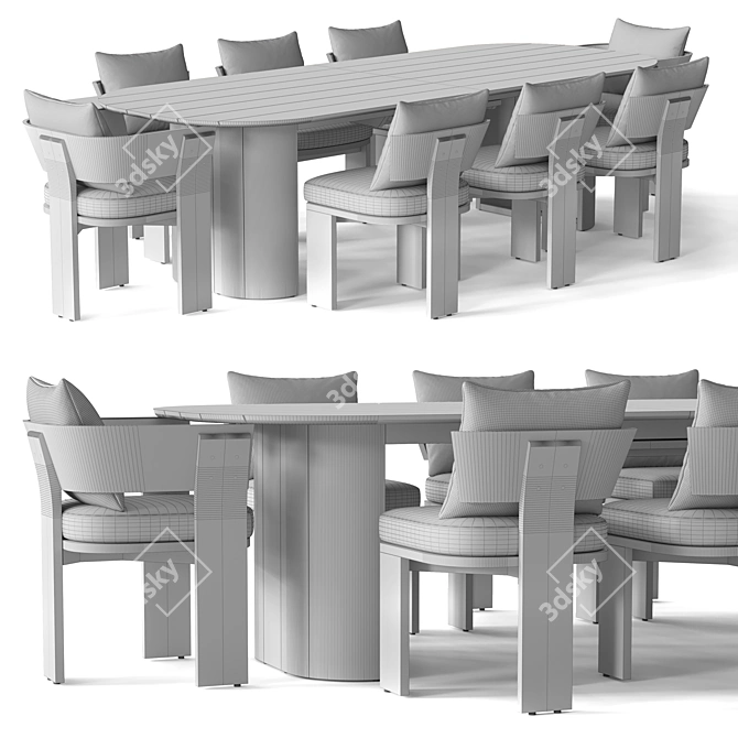 Teak Rectangular Dining Set 3D model image 3