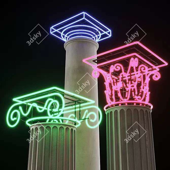 Designer Neon-Lit Columns 3D model image 3