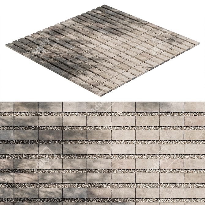 Gravel-Infused Concrete Brick Pavers 3D model image 3