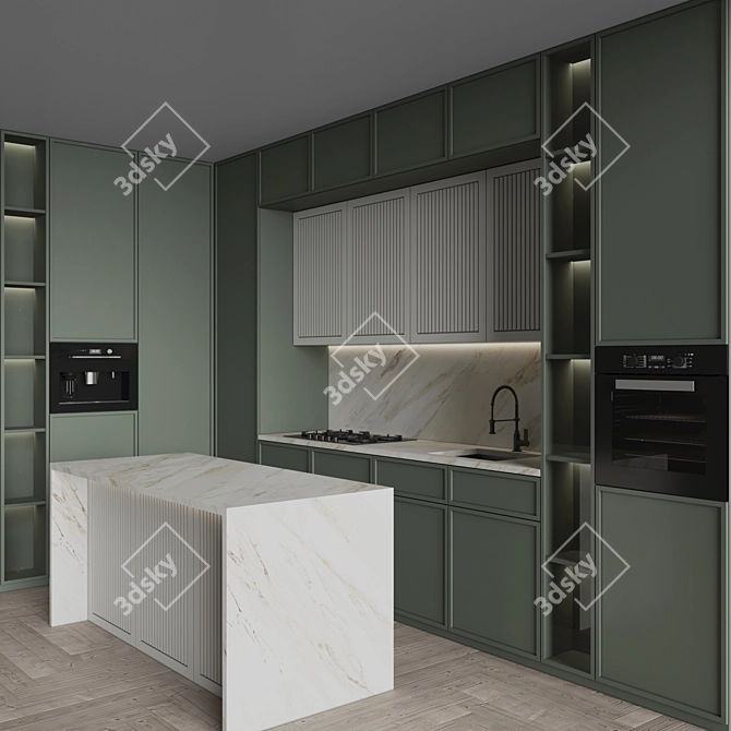Modern Corner Kitchen Set with Appliances 3D model image 3
