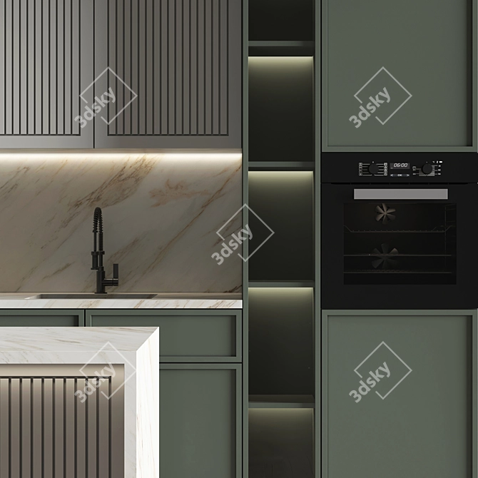 Modern Corner Kitchen Set with Appliances 3D model image 4