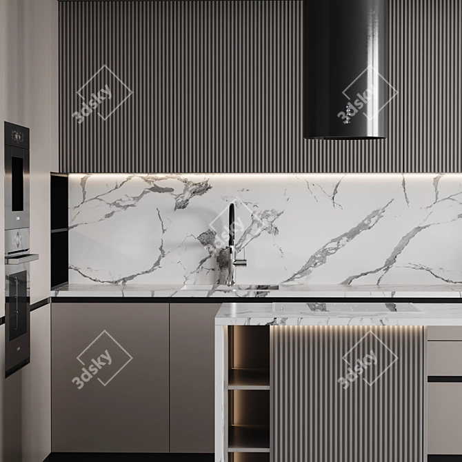 Adjustable Modern Kitchen Design 3D model image 3