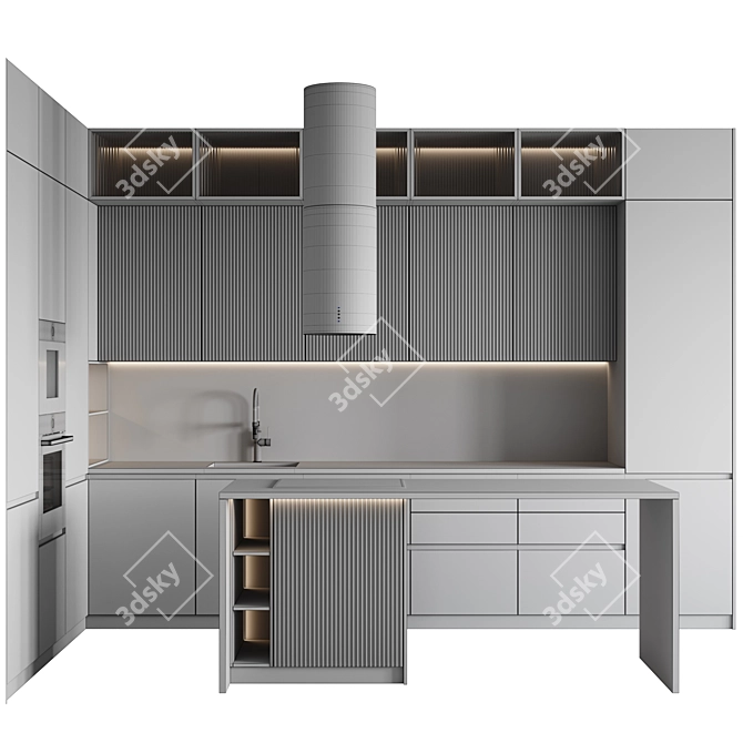 Adjustable Modern Kitchen Design 3D model image 6