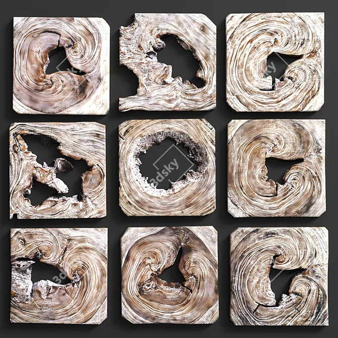 Handmade Whitewashed Wood Wall Art 3D model image 2