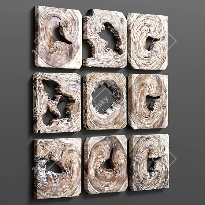 Handmade Whitewashed Wood Wall Art 3D model image 4