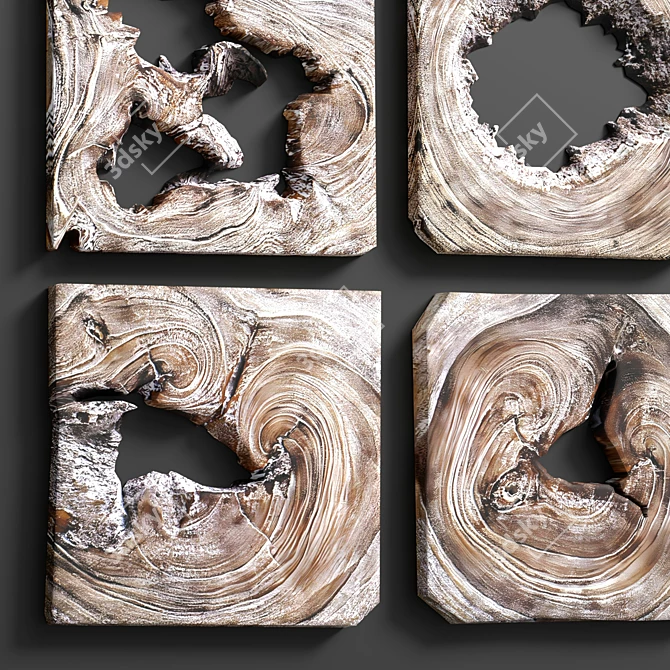 Handmade Whitewashed Wood Wall Art 3D model image 5