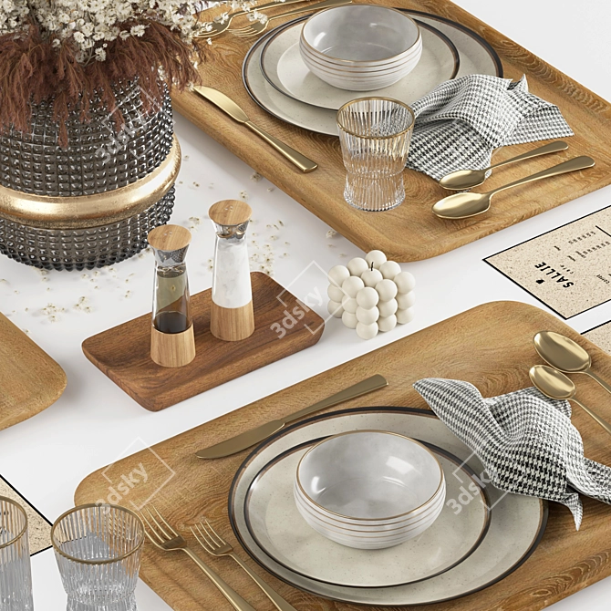 Modern Tableware Set in 3D 3D model image 4