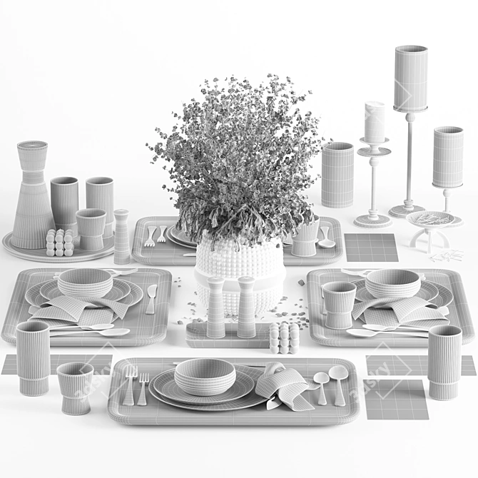 Modern Tableware Set in 3D 3D model image 5