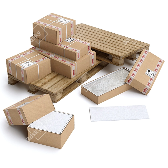 Multi-Size Boxes and Pallets 3D model image 1