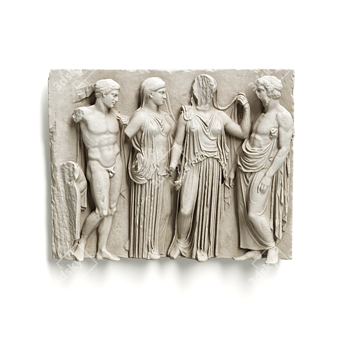 Greek Attic Relief Panel Plaster 3D model image 1