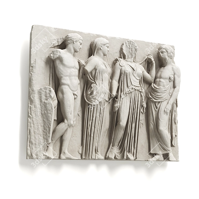 Greek Attic Relief Panel Plaster 3D model image 3