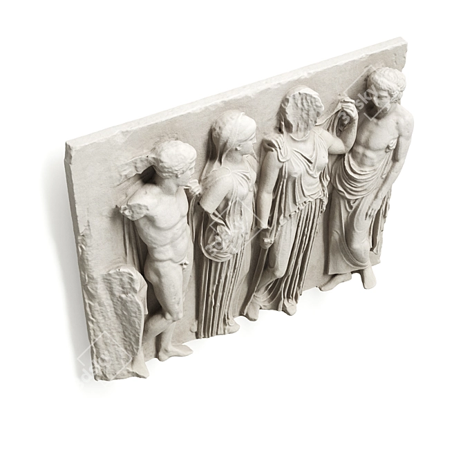 Greek Attic Relief Panel Plaster 3D model image 5