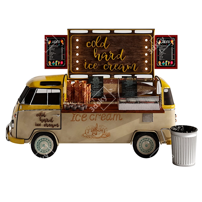 Yellow Ice Cream Food Truck Model 3D model image 3