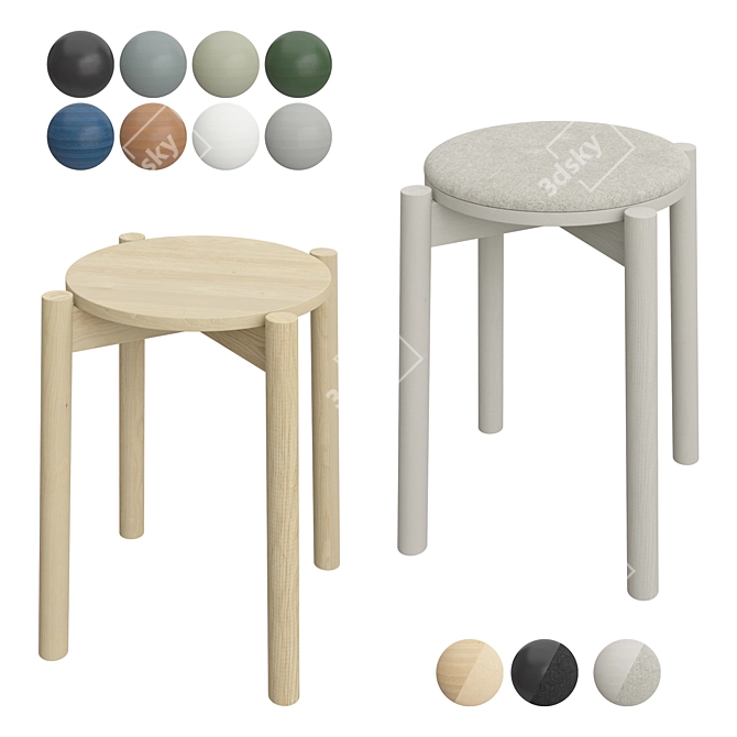 Modern Castor Stool Duo 3D model image 1