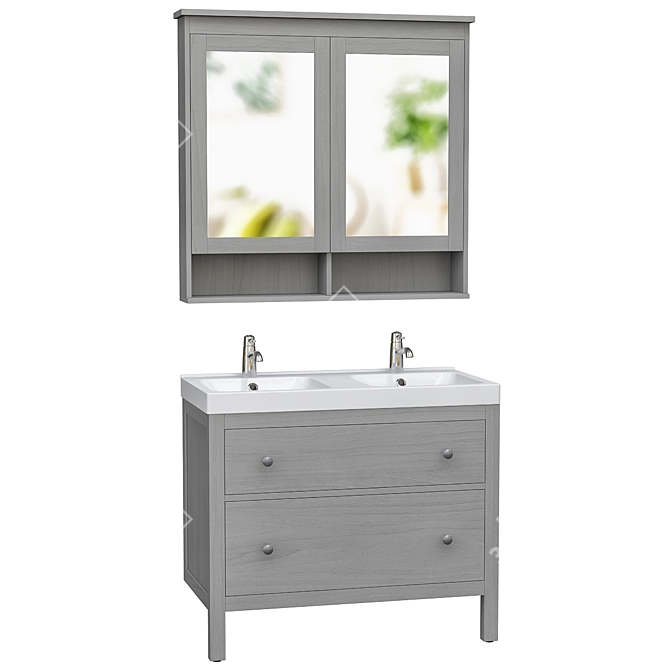 Modern Bathroom Furniture Set, Grey 3D model image 1