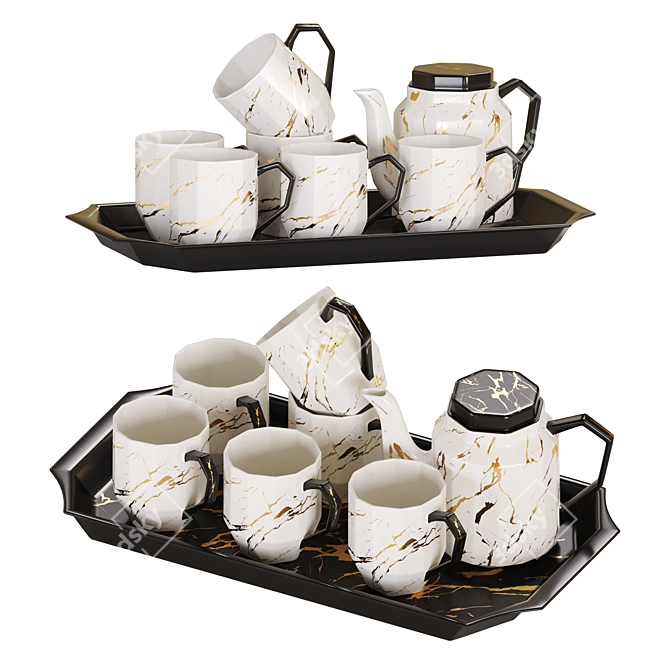 Marble Print Ceramic Tea Set 3D model image 1