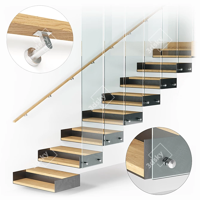 Contemporary Interior Stair Set 11 3D model image 1