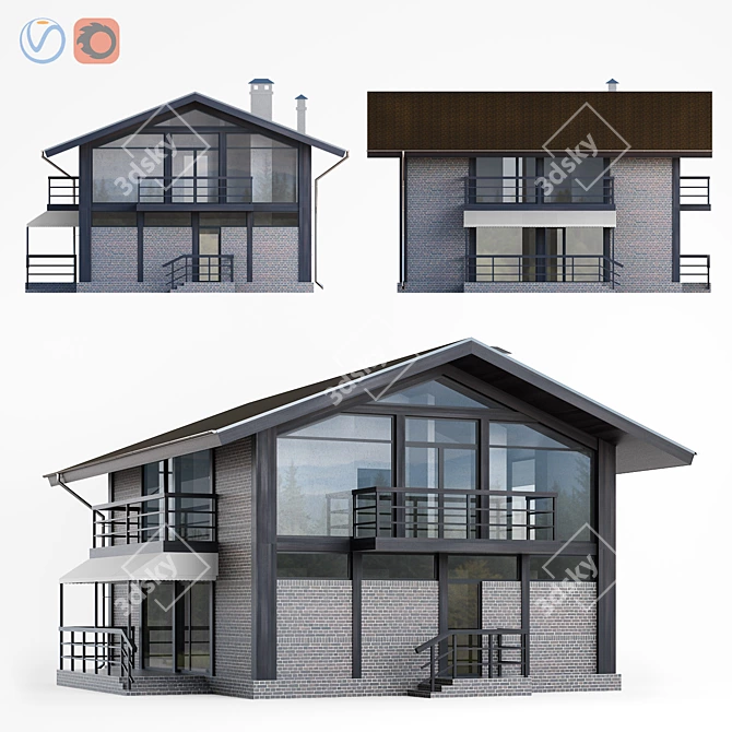 Two-story Frame House with Vitrage 3D model image 1