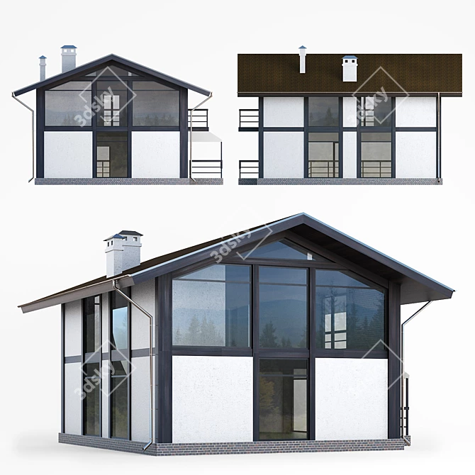 Two-story Frame House with Vitrage 3D model image 2