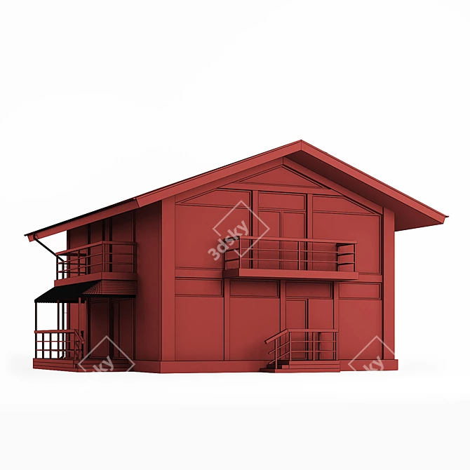 Two-story Frame House with Vitrage 3D model image 3