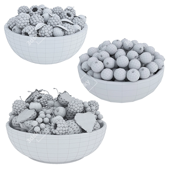 Assorted Berry Bowls Collection 3D model image 5