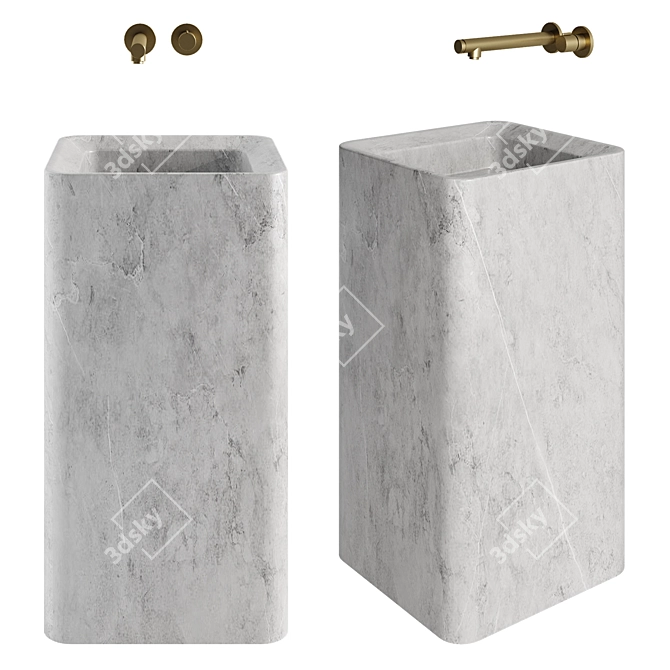 Cubise Stone Basin with Wall Mixer 3D model image 3