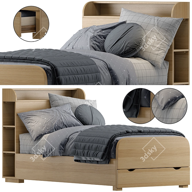 Woodland Kids Bed with Shelves 3D model image 1