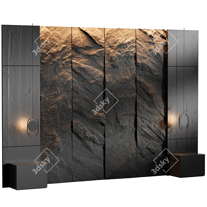 Stone-Inspired Bed Head Panel 3D model image 1