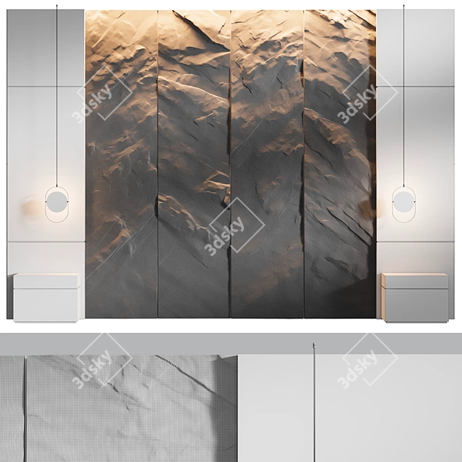 Stone-Inspired Bed Head Panel 3D model image 3